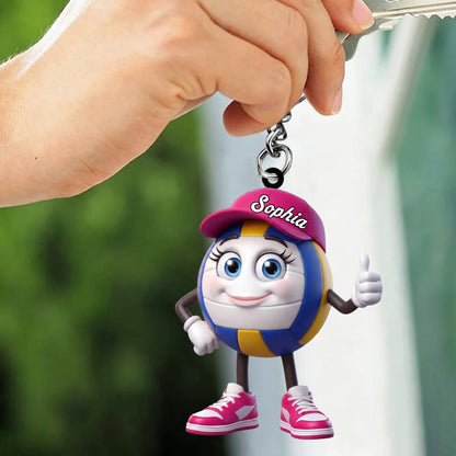 Thumbs Up Volleyball Mascot Personalized Acrylic Keychain - Custom Name Gift for Volleyball Players and Fans