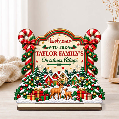 "Welcome to the Family Christmas Village" Personalized Wooden Plaque - Christmas Gift for Family