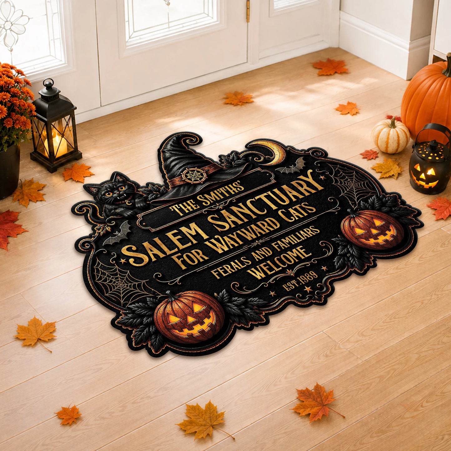 Salem Sanctuary For Wayward Cats Custom Halloween Doormat - Personalized Gift for Cat Lovers