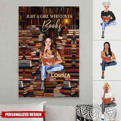 "Just A Girl Who Loves Books" Personalized Canvas / Poster - Custom Wall Art Gift for Book Lovers