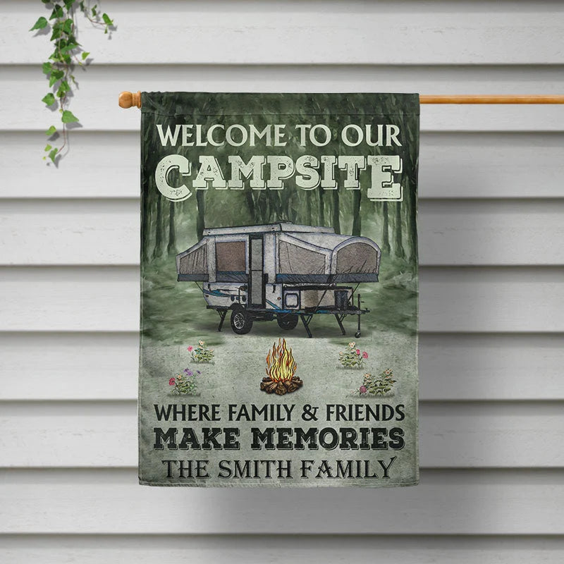 Welcome To Our Campsite Personalized Camping Flag - Custom RV Outdoor Decor for Family Campsite