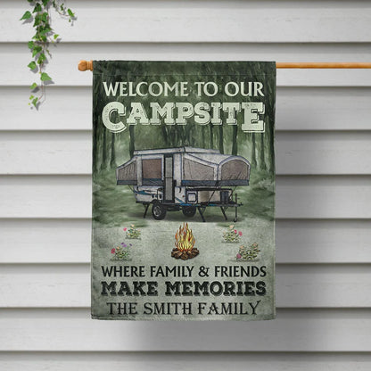 Welcome To Our Campsite Personalized Camping Flag - Custom RV Outdoor Decor for Family Campsite