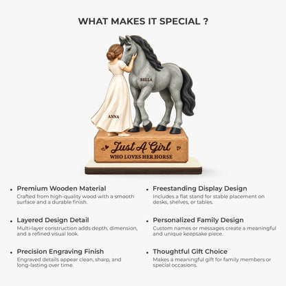 Just A Girl Who Loves Her Horse - Personalized Wooden Plaque Gift for Equestrian Lovers