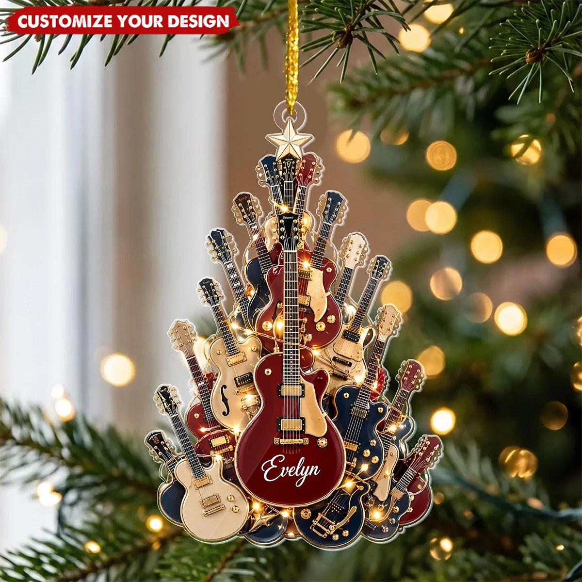 Personalized Guitar Tree Christmas Ornament - Custom Name Acrylic Keepsake Gift for Musicians & Guitar Lovers