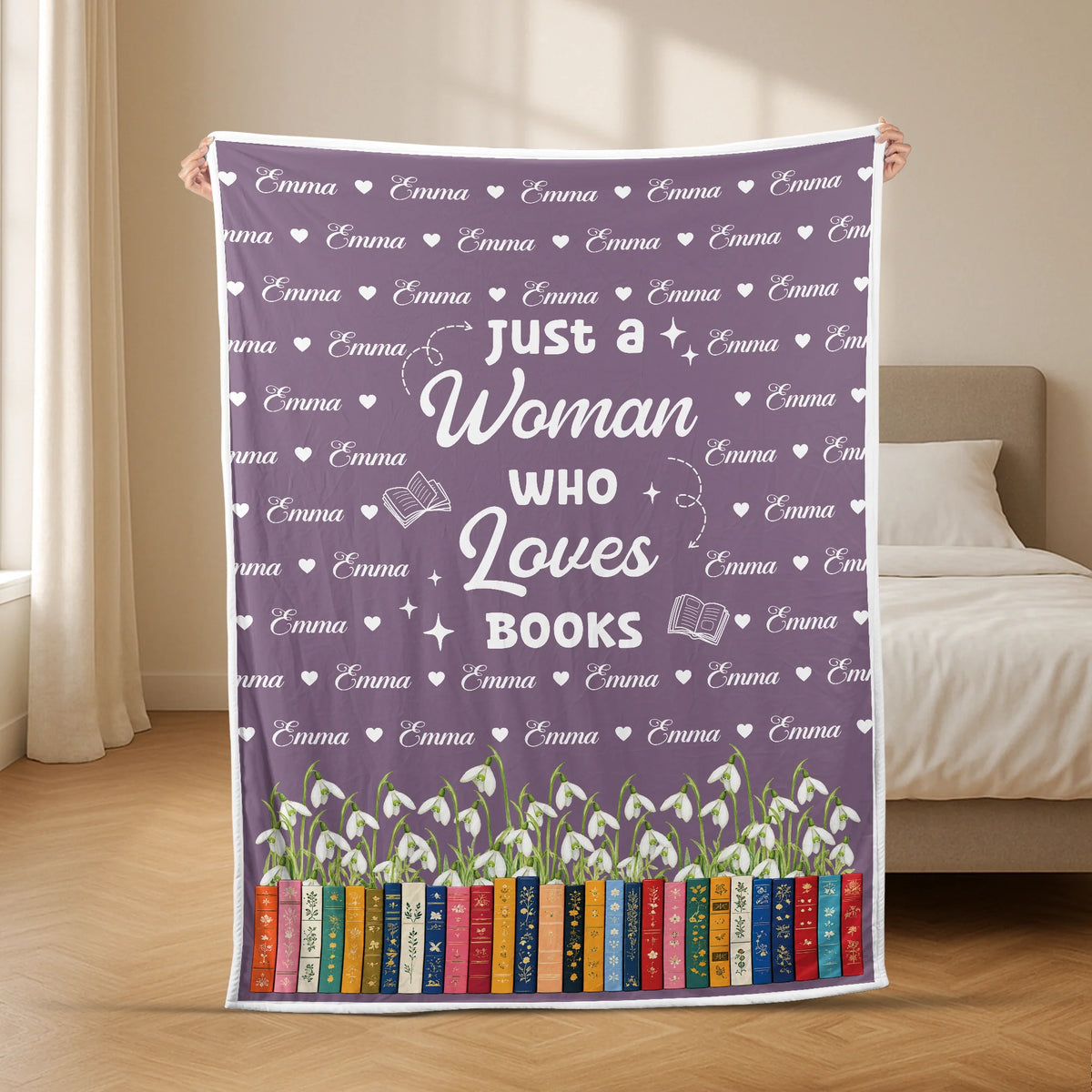 Just A Girl Who Loves Books Personalized Blanket - Custom Name Birth Month Flower Gift for Book Lovers