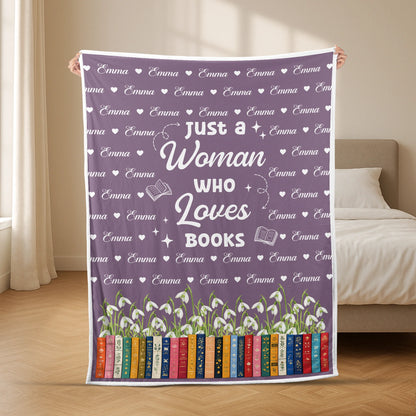 Just A Girl Who Loves Books Personalized Blanket - Custom Name Birth Month Flower Gift for Book Lovers