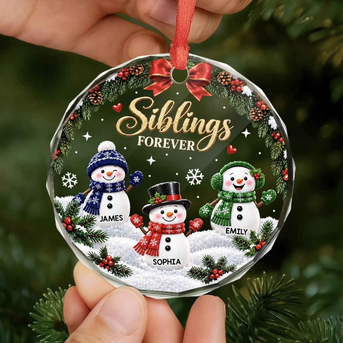 Custom Circle Glass Ornament - Personalized Christmas Birthday Gifts For Mom, Dad, Brother, Sister - Snow Much Sibling Love 9d8a77d0-0478-4ade-abb2-3d1e6e7ded15-banner-5.png