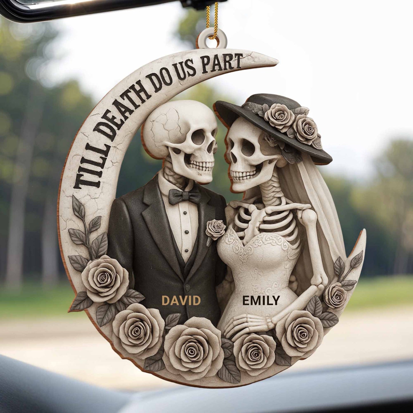 Personalized Till Death Do Us Part skeleton ornament with custom names for couples wedding anniversary gift image 7