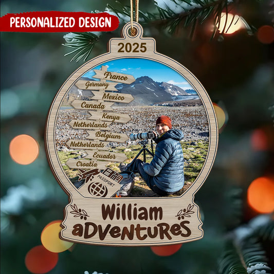 Personalized Travel Photo Ornament - Custom Couple Vacation Keepsake for Christmas