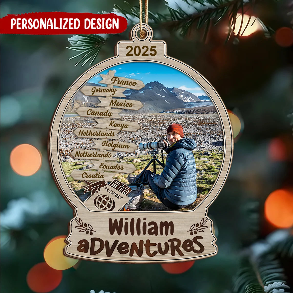 Personalized Travel Photo Ornament - Custom Couple Vacation Keepsake for Christmas