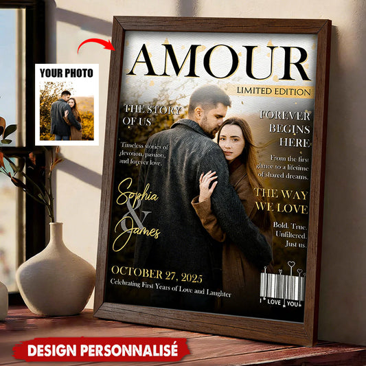 Custom Couple Photo Magazine Cover for Couples with personalized design details for meaningful gifting