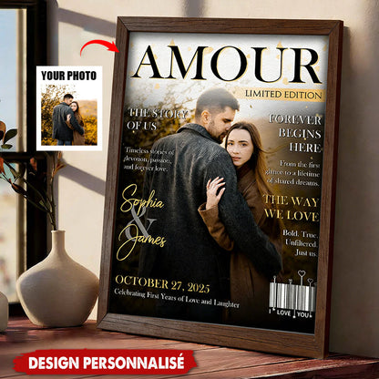 Custom Couple Photo Magazine Cover for Couples with personalized design details for meaningful gifting