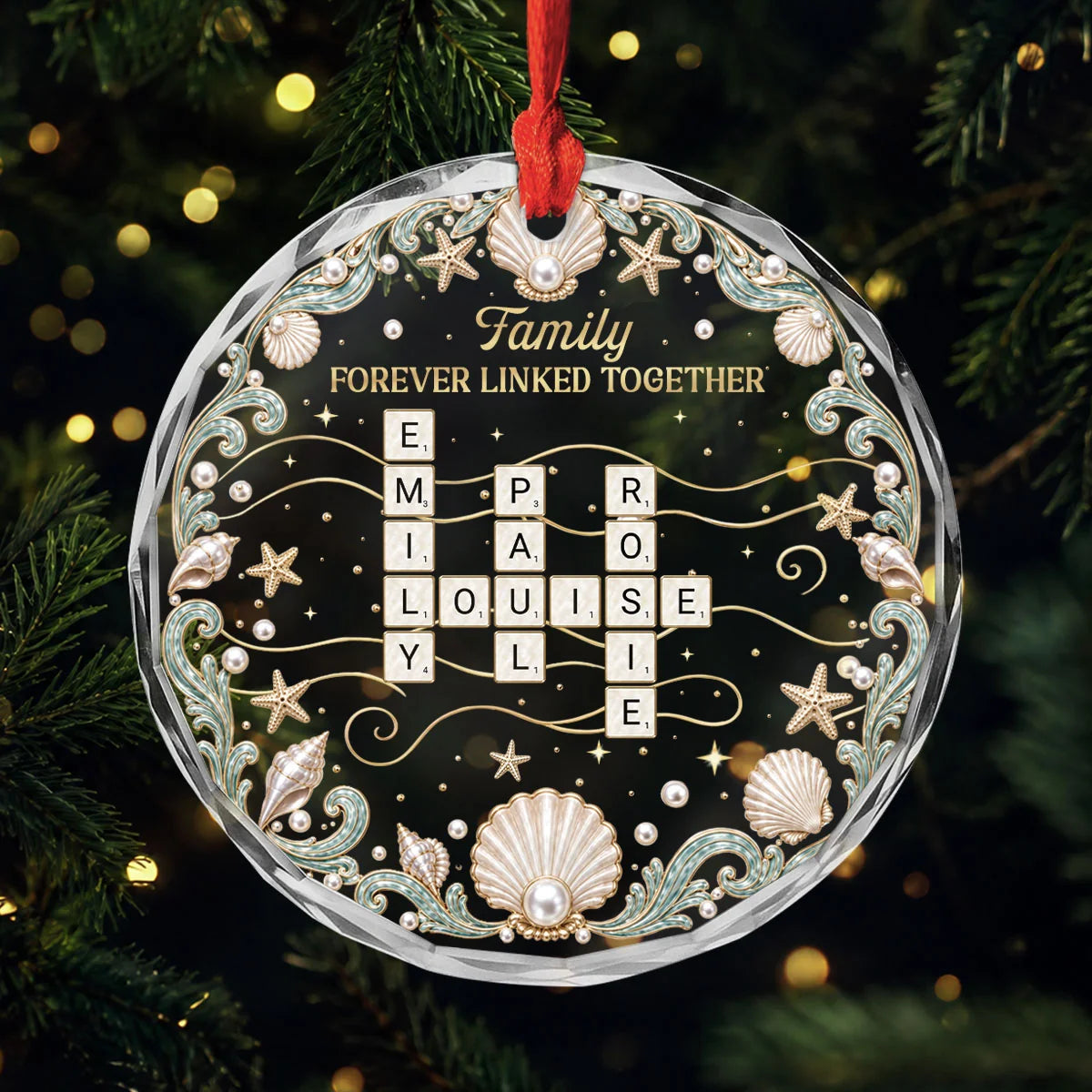 Brothers & Sisters Forever Linked Together - Personalized Crossword Glass Ornament with Siblings’ Names
