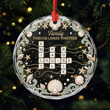 Brothers & Sisters Forever Linked Together - Personalized Crossword Glass Ornament with Siblings’ Names