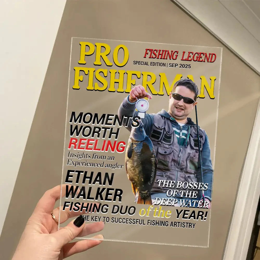 Pro Fisherman Magazine Custom Photo Acrylic Plaque - Personalized Fishing Legend Gift