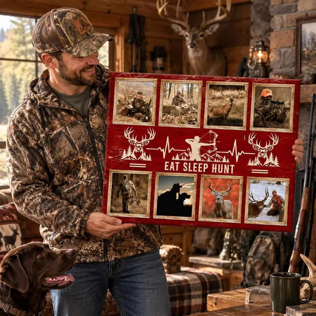 "Eat Sleep Hunt" Personalized Deer Hunting Canvas / Poster - Custom Hunter Photo Collage Gift