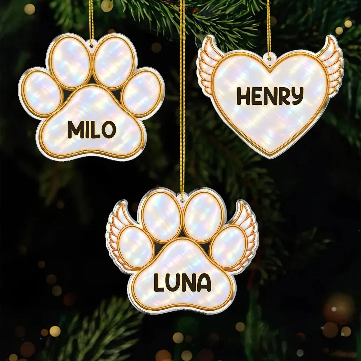 Angel Wings Paw Print Personalized Pet Memorial Acrylic Ornament - Christmas Keepsake for Dog Lovers
