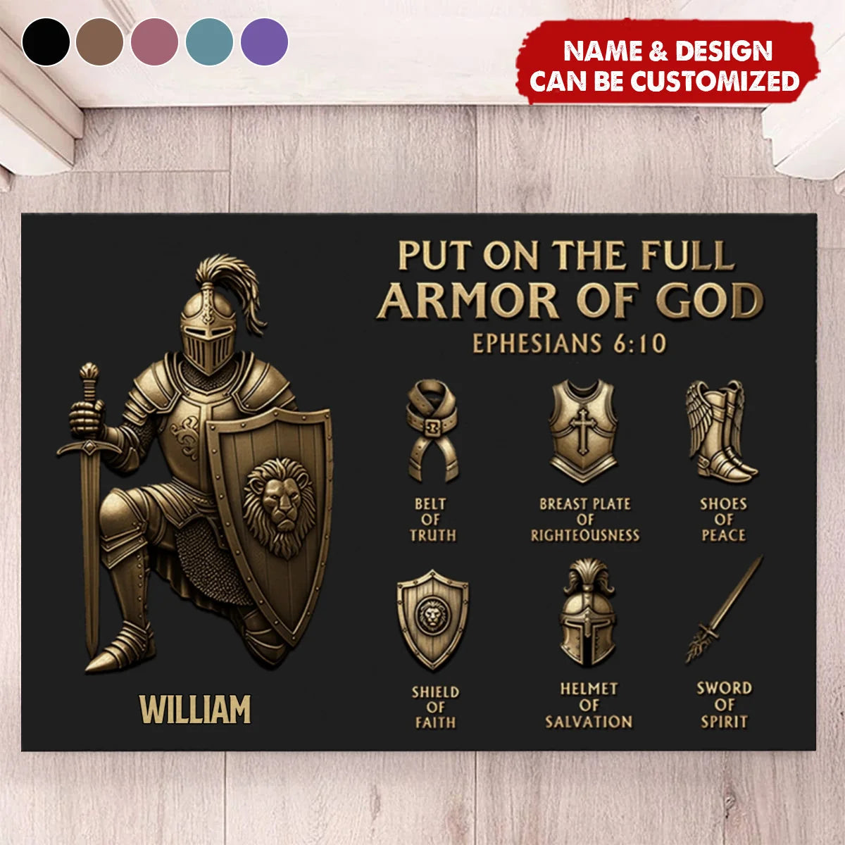 "Put On The Full Armor Of God" Personalized Doormat - Christian Housewarming Gift for Family