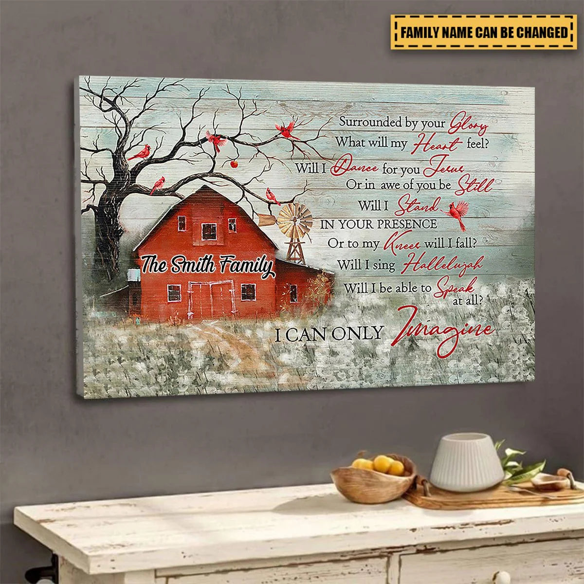 I Can Only Imagine Personalized Canvas / Poster Wall Art - Custom Christian Family Name Rustic Cardinal Print