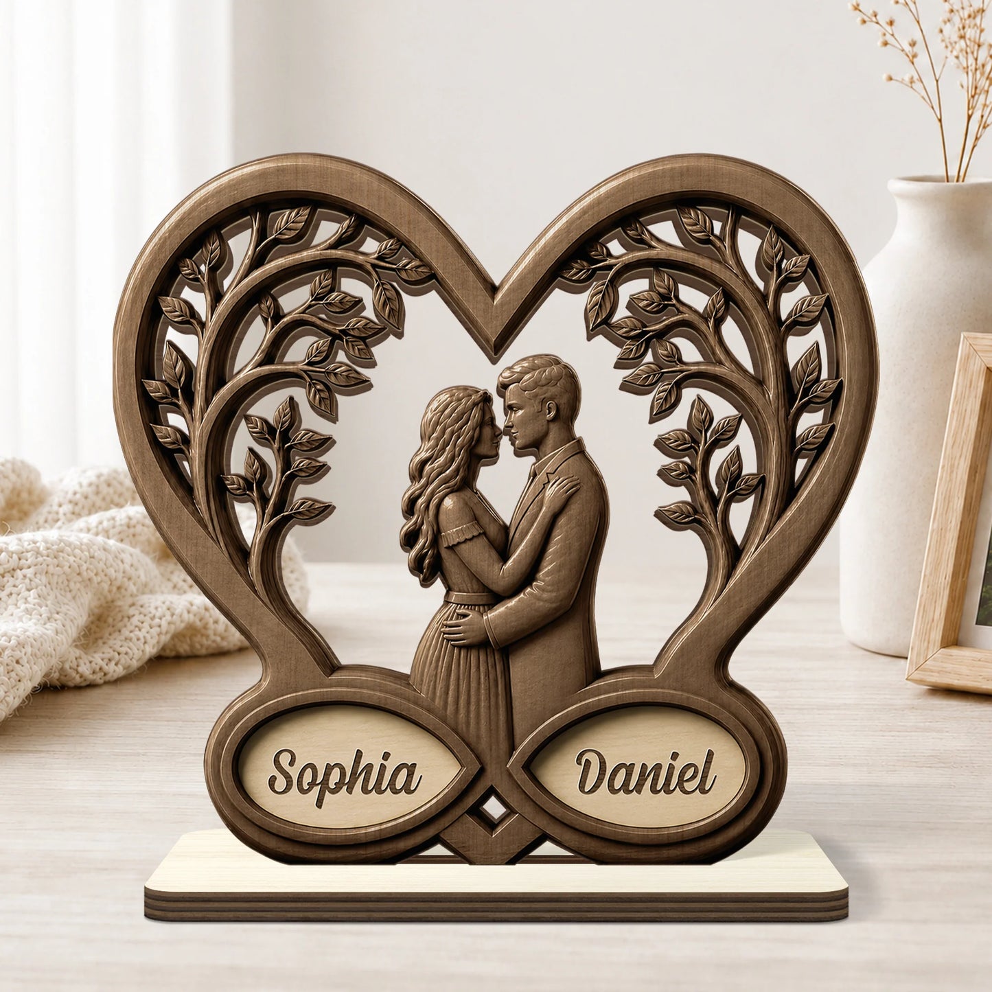 Personalized Couple Wooden Plaque - Custom Heart Tree Anniversary Keepsake Gift