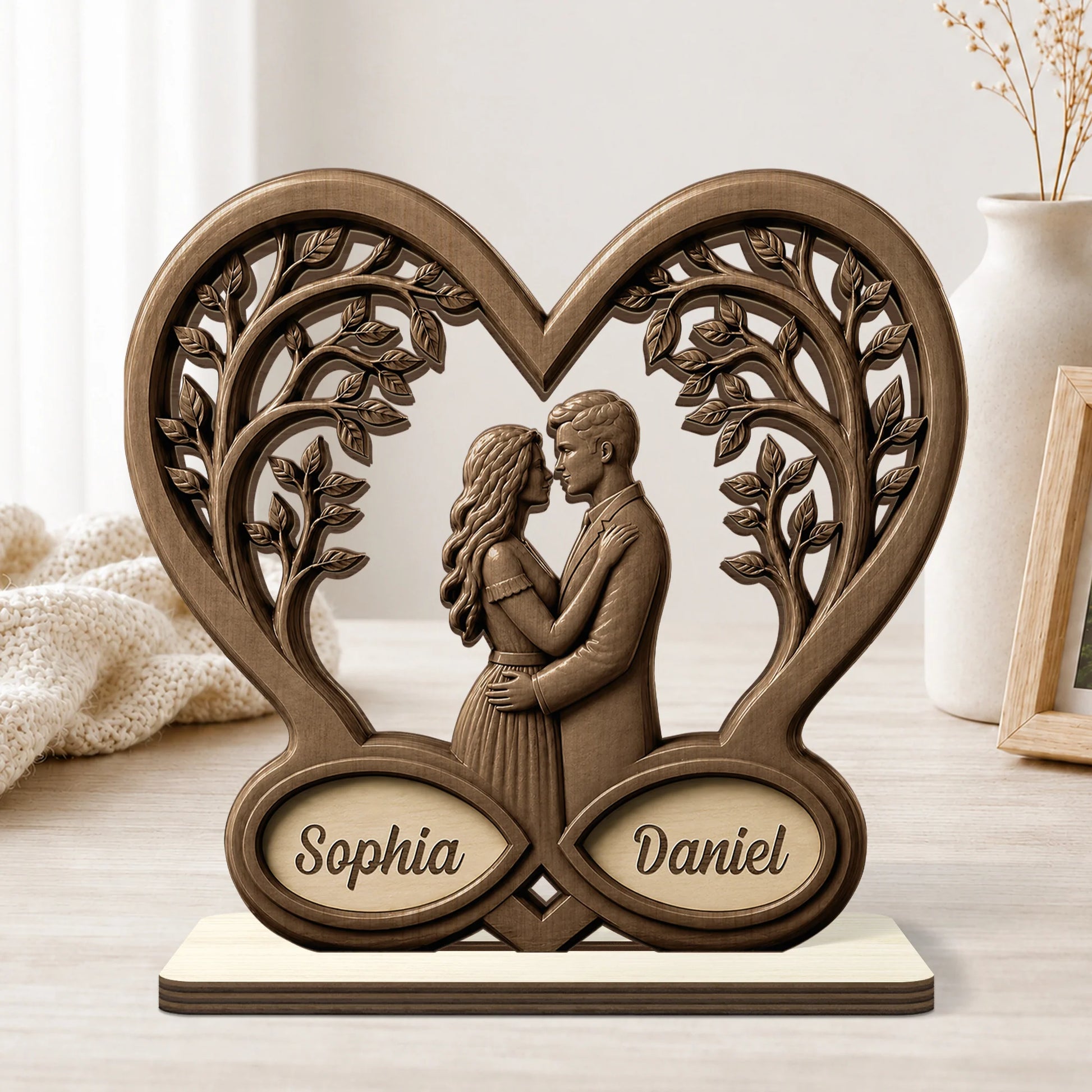 Personalized Couple Wooden Plaque - Custom Heart Tree Anniversary Keepsake Gift