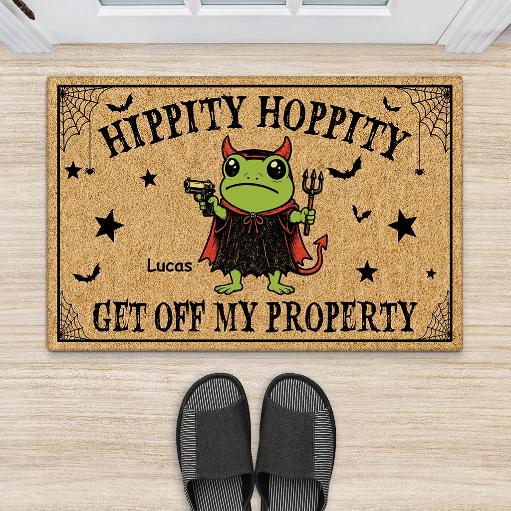 "Hippity Hoppity Get Off My Property" Personalized Halloween Doormat - Funny Custom Frog Welcome Mat