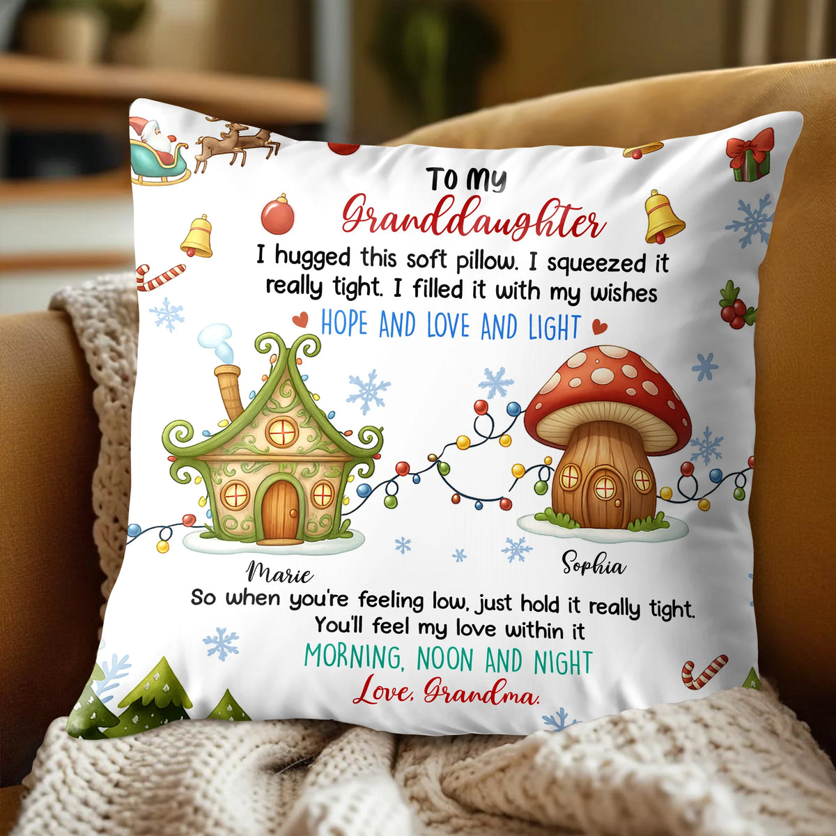 I Hugged This Soft Pillow With Christmas Lights and Gifts