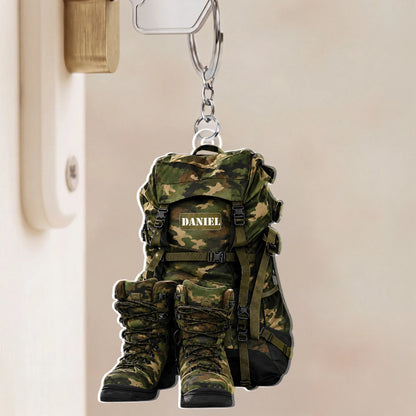 Custom Hiking Backpack & Boots Acrylic Keychain - Personalized Gift for Outdoor Lovers