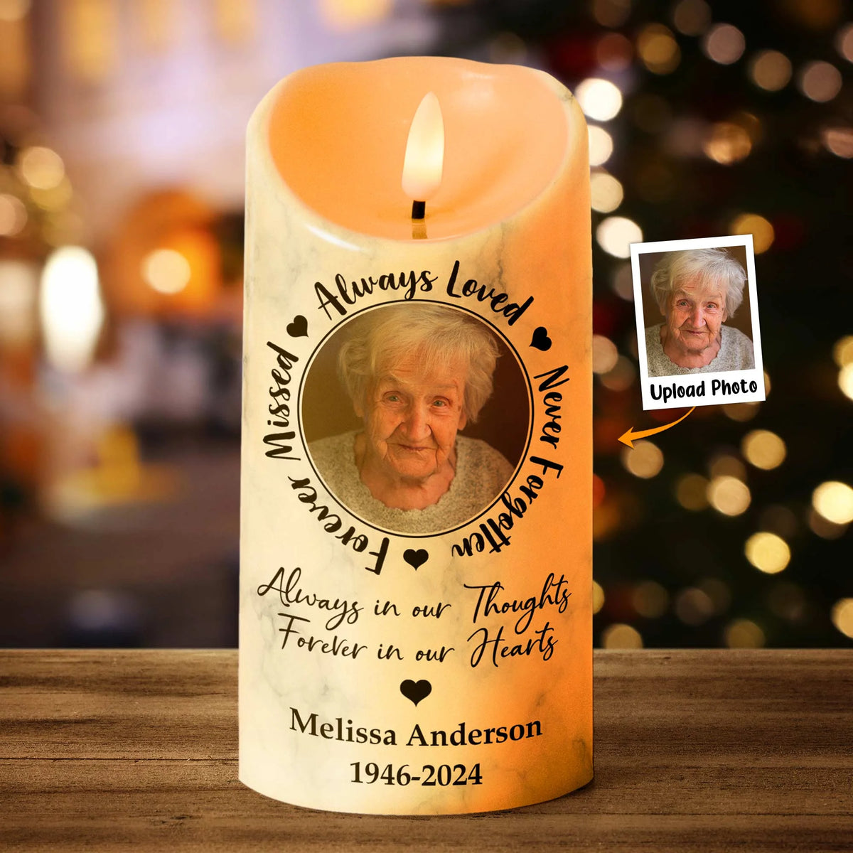 "Always Loved, Never Forgotten" Personalized LED Candle – Sympathy Gift for Family