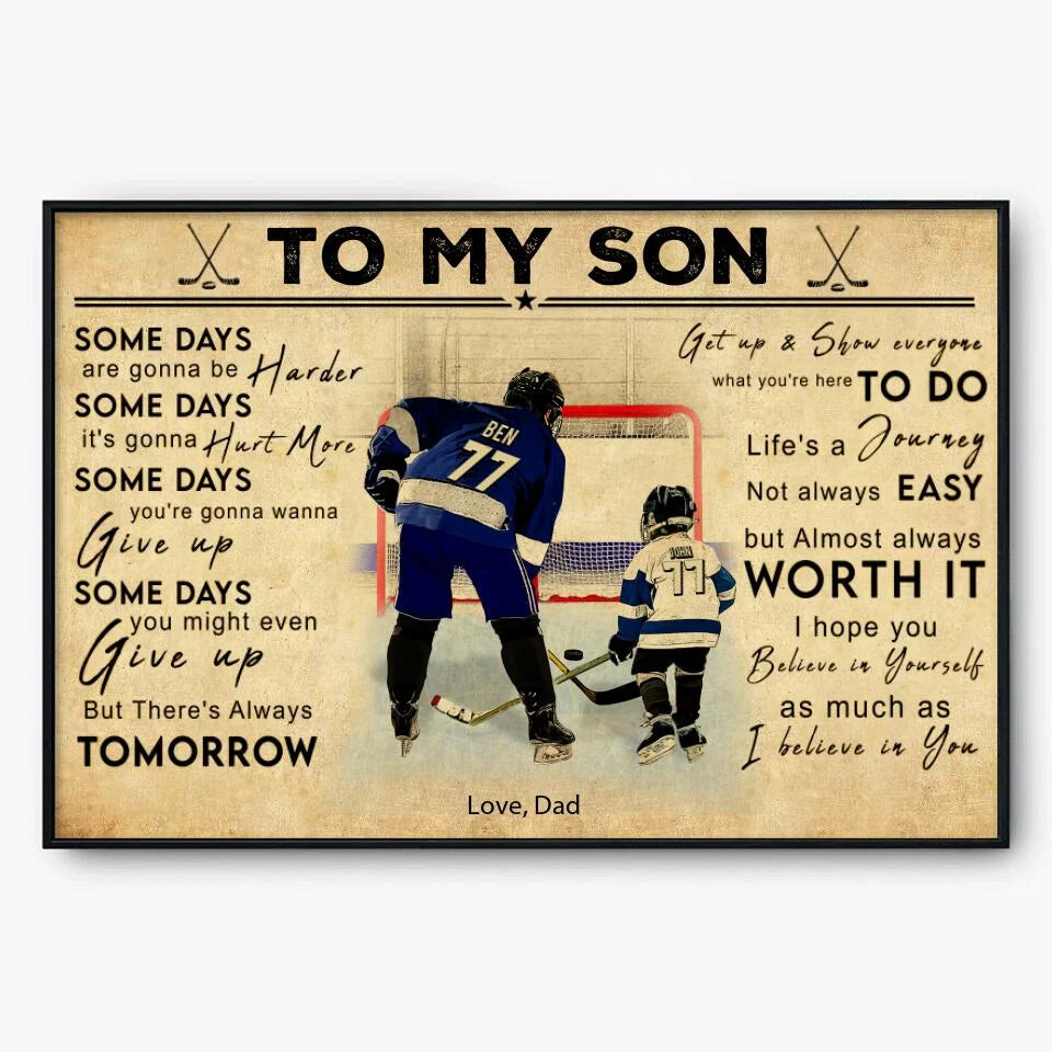 To My Son Personalized Hockey Canvas / Poster - Custom Ice Hockey Player Wall Art Gift
