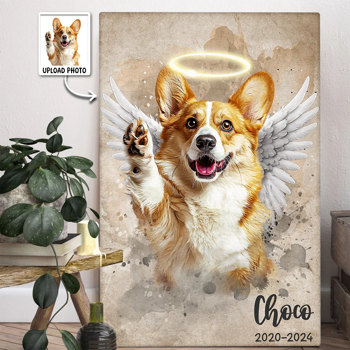 Custom Photo Pet Angel With Halo Wings - Personalized Dog & Cat Memorial Canvas / Poster