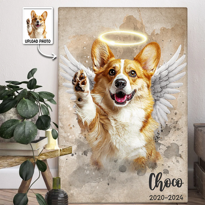 Custom Photo Pet Angel With Halo Wings - Personalized Dog & Cat Memorial Canvas / Poster