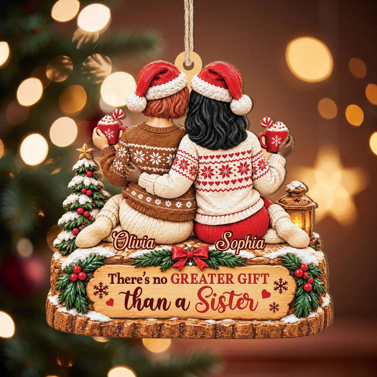 No Greater Gift Than a Sister Personalized Wooden Ornament - Holiday Gift for Sisters