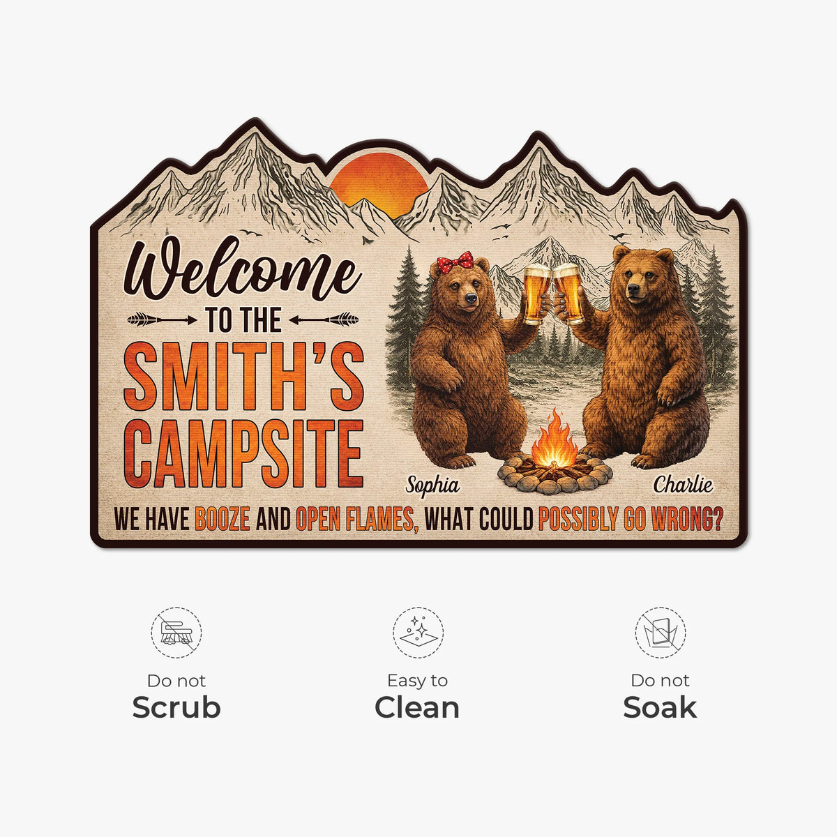 Welcome To The Fire Pit Personalized Doormat - Custom Shaped Camping Gift Mat for Couples