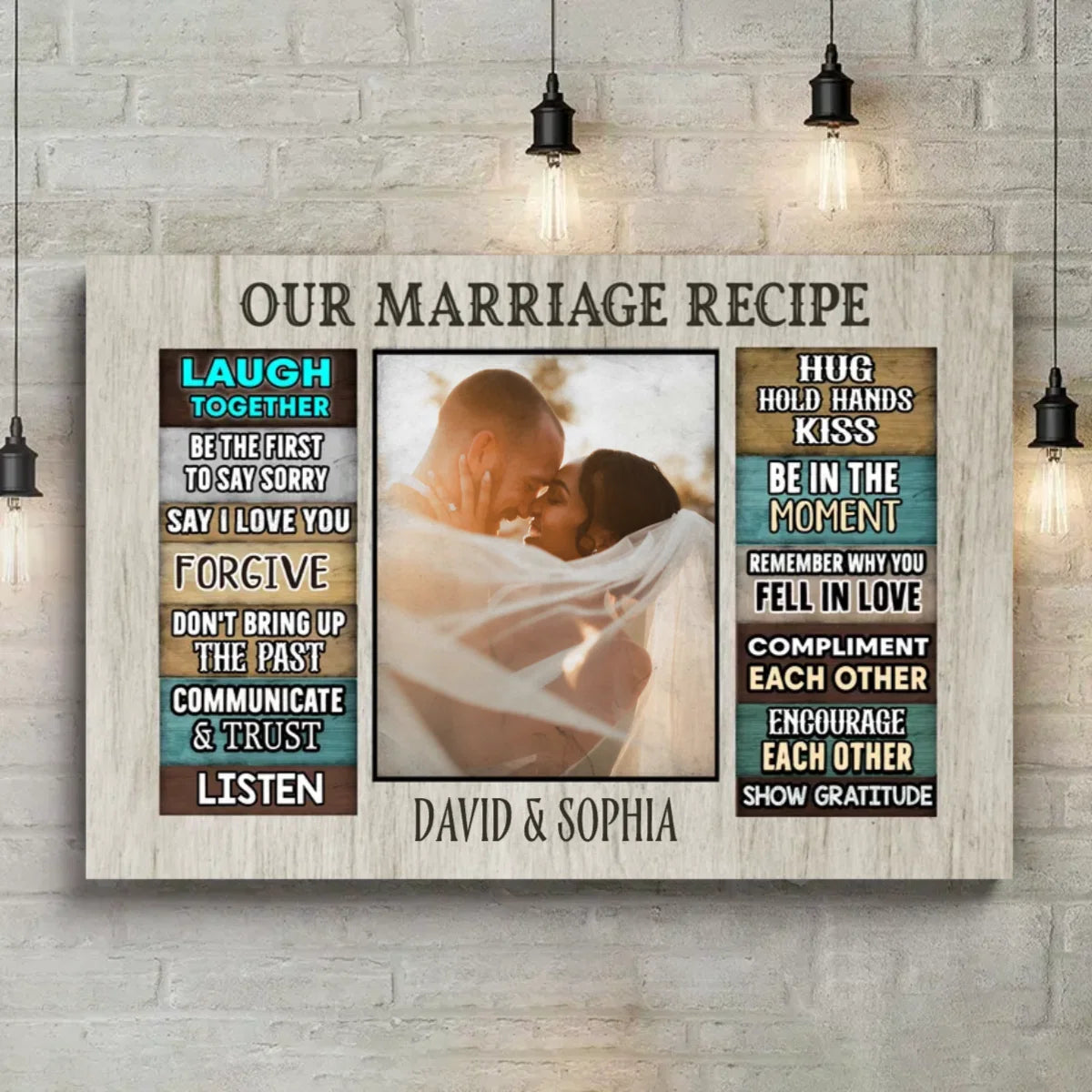 "Our Marriage Recipe" Personalized Photo Canvas / Poster - Custom Anniversary Wall Art Decor for Couples