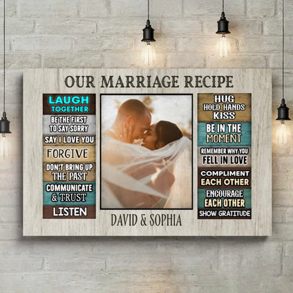 "Our Marriage Recipe" Personalized Photo Canvas / Poster - Custom Anniversary Wall Art Decor for Couples