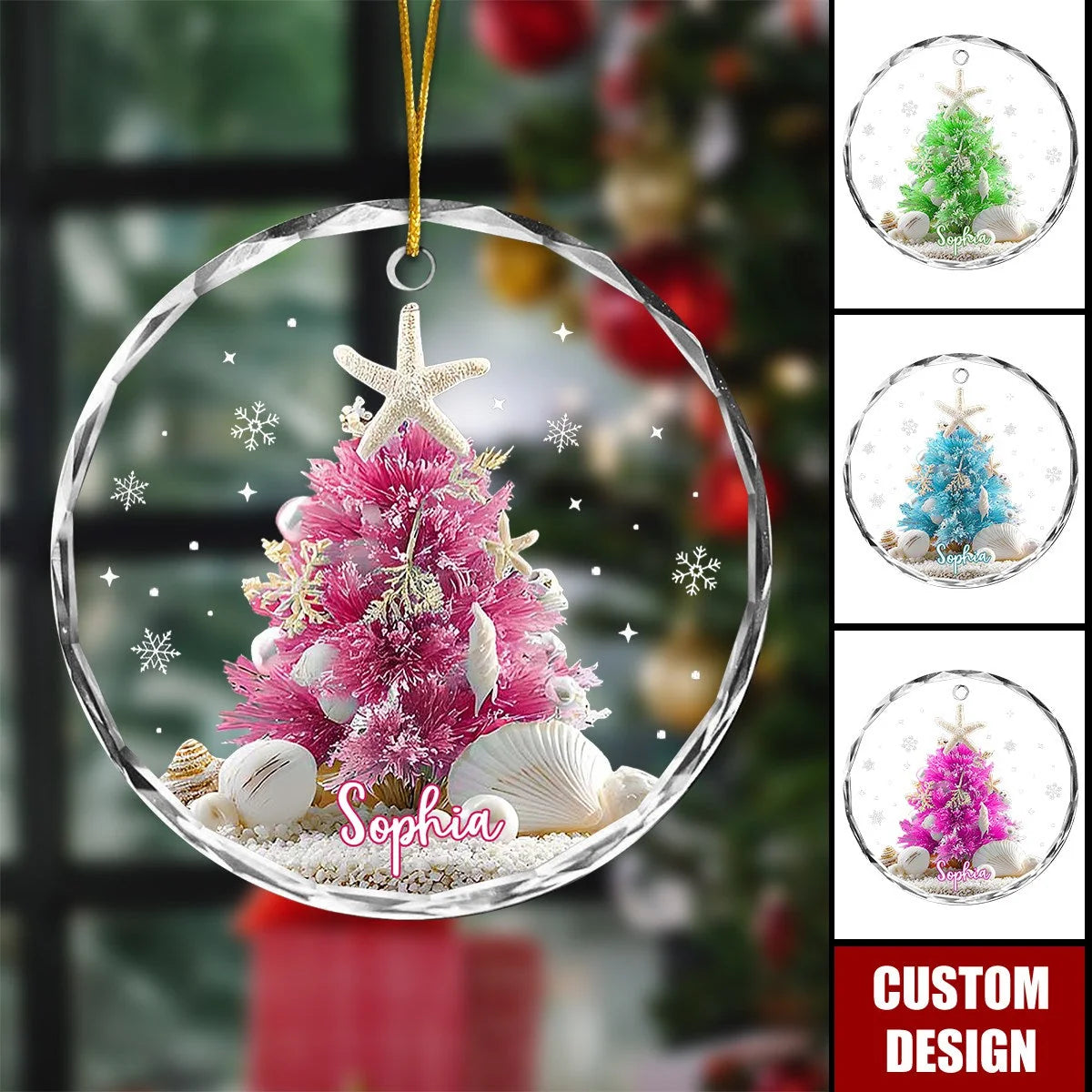 Personalized Coastal Christmas Tree Ornament - Custom Beach Holiday Keepsake Gift