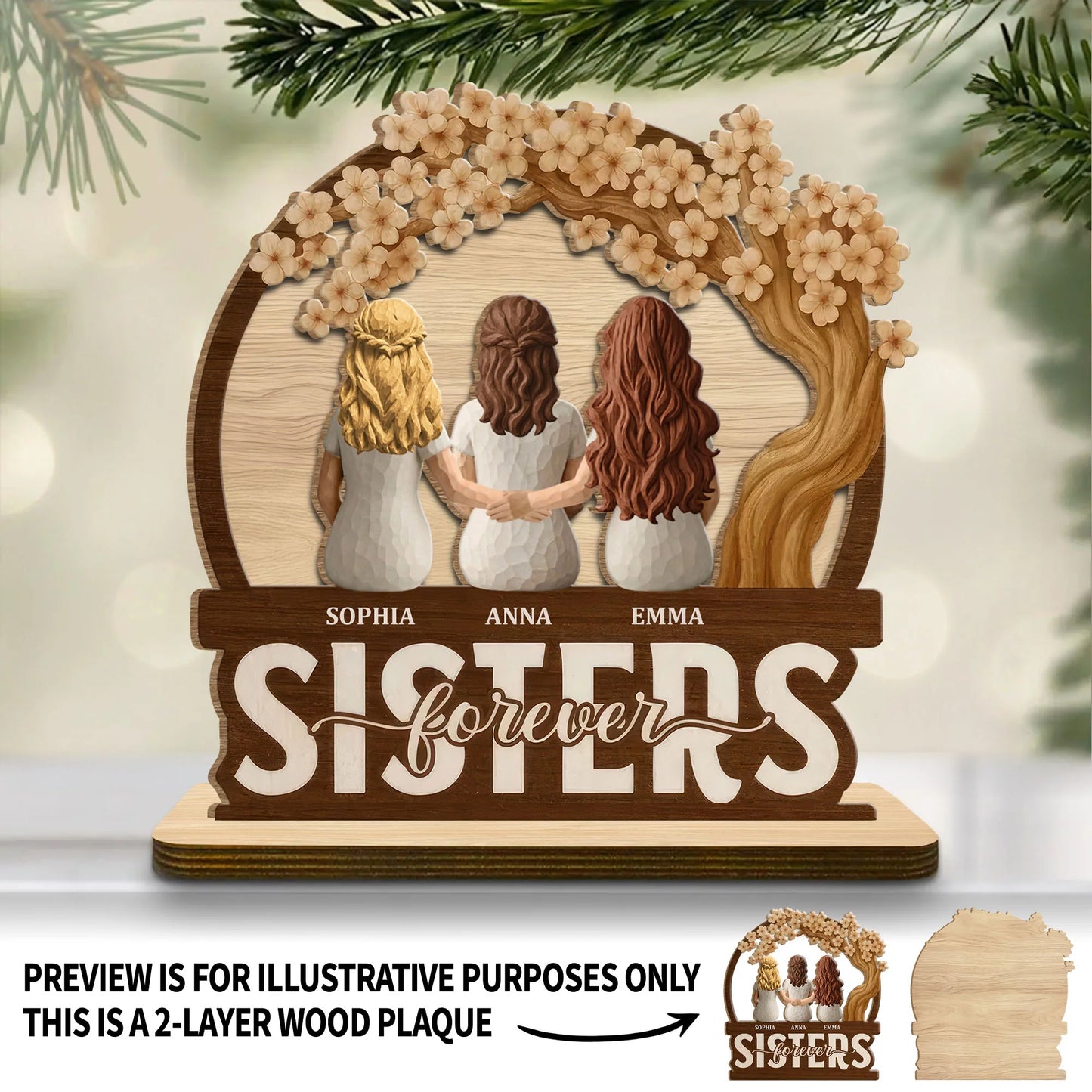 Wood Sign material and size view - Personalized Sister Wood Plaque