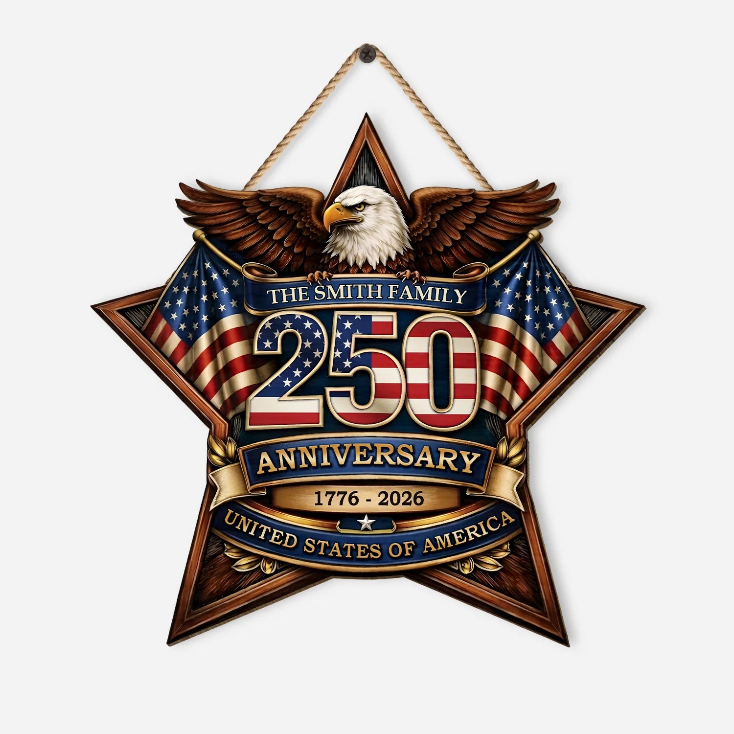 Custom Usa 250Th Anniversary Wood Sign for Family with personalized design details for meaningful gifting