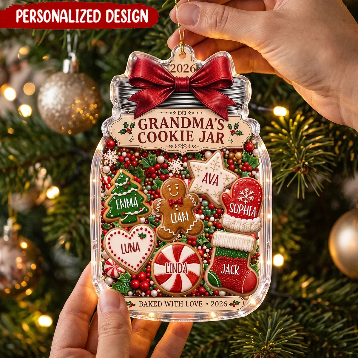 Grandma's Cookie Jar Personalized Acrylic Ornament - Custom Grandkids Christmas Keepsake