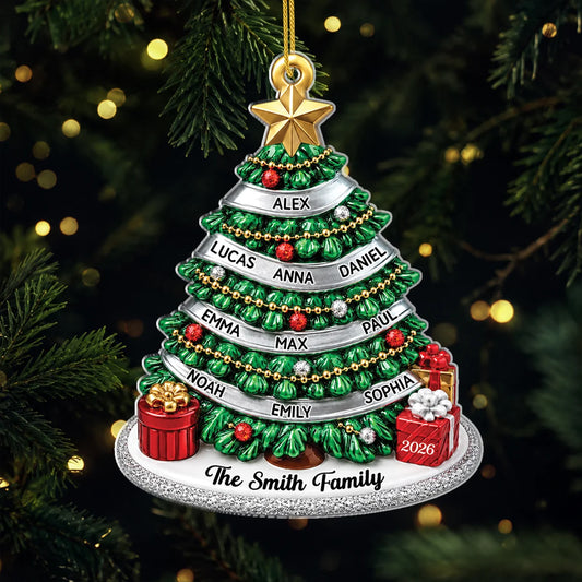 Custom Family Names Christmas Tree Acrylic Ornament - Personalized Holiday Keepsake