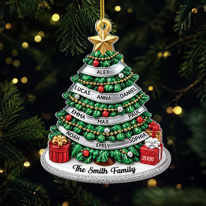 Custom Family Names Christmas Tree Acrylic Ornament - Personalized Holiday Keepsake