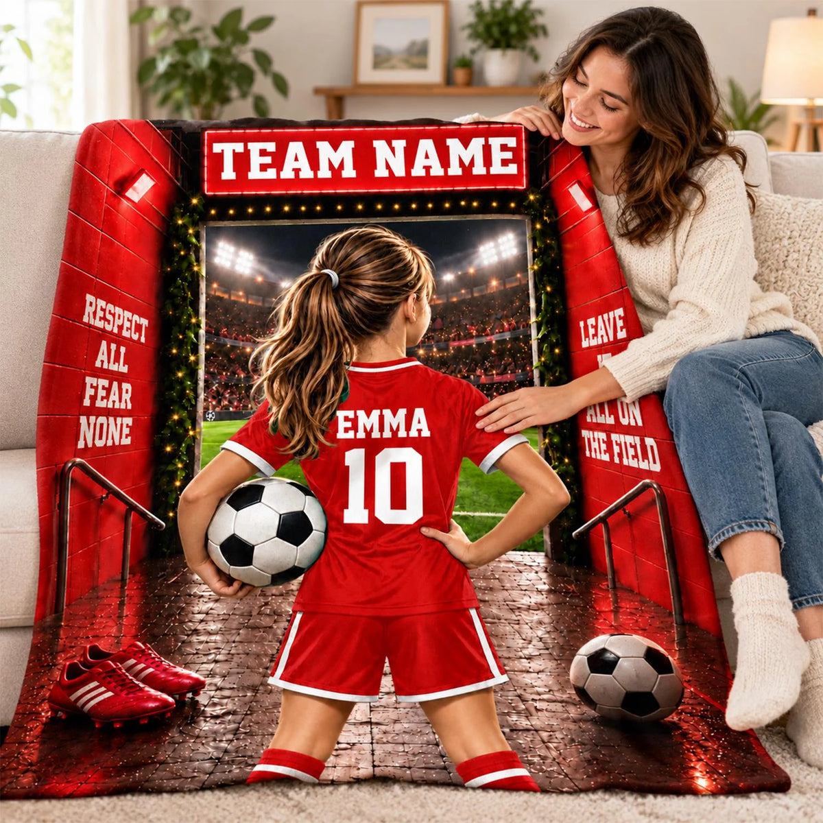 Personalized Soccer Blanket, Custom Soccer Player Blanket with Name & Number, Soccer Mom Gift, Sports Boys & Girl Na02 Hv01