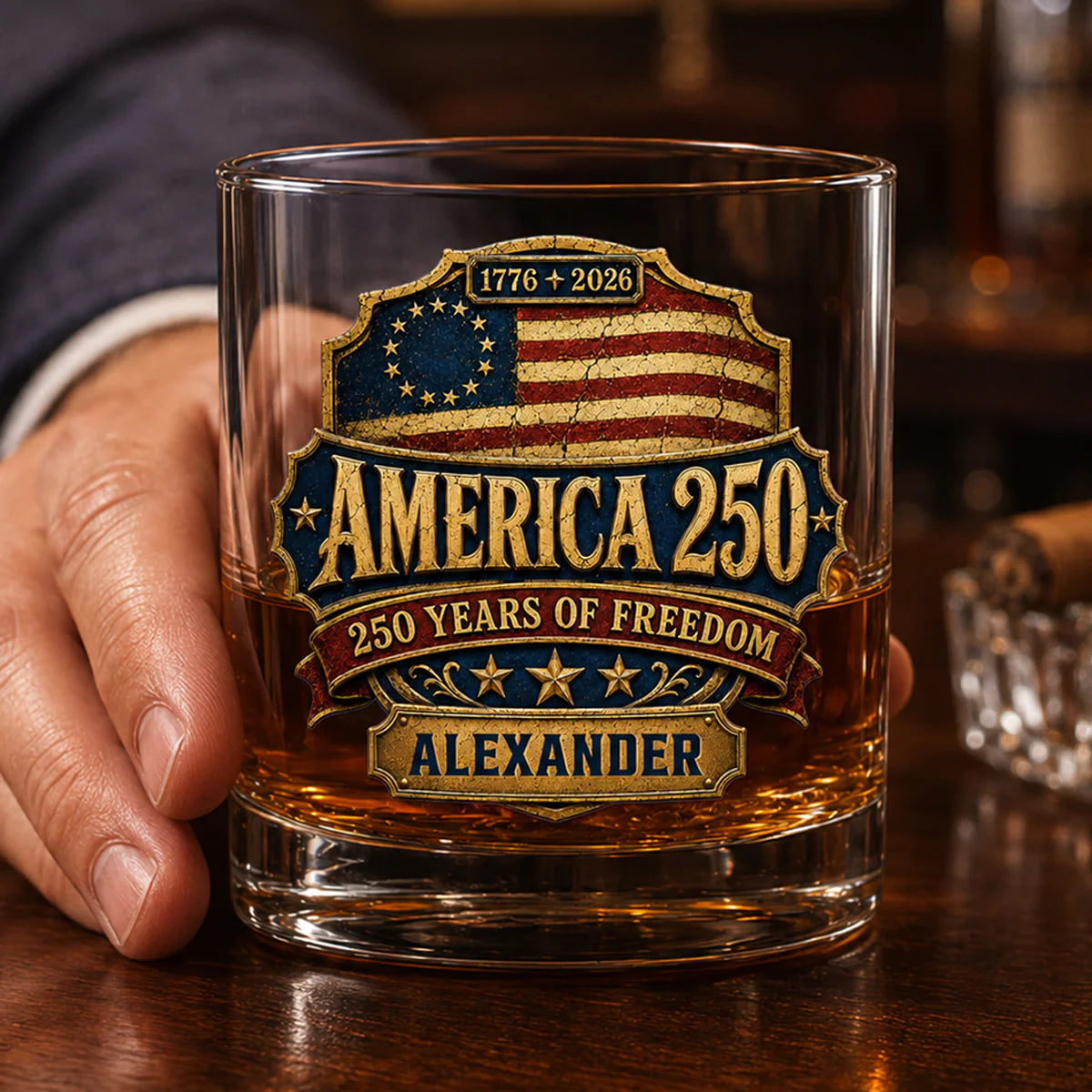 Custom America 250 Personalized Whisky Glass for Dad with personalized design details for meaningful gifting image 7