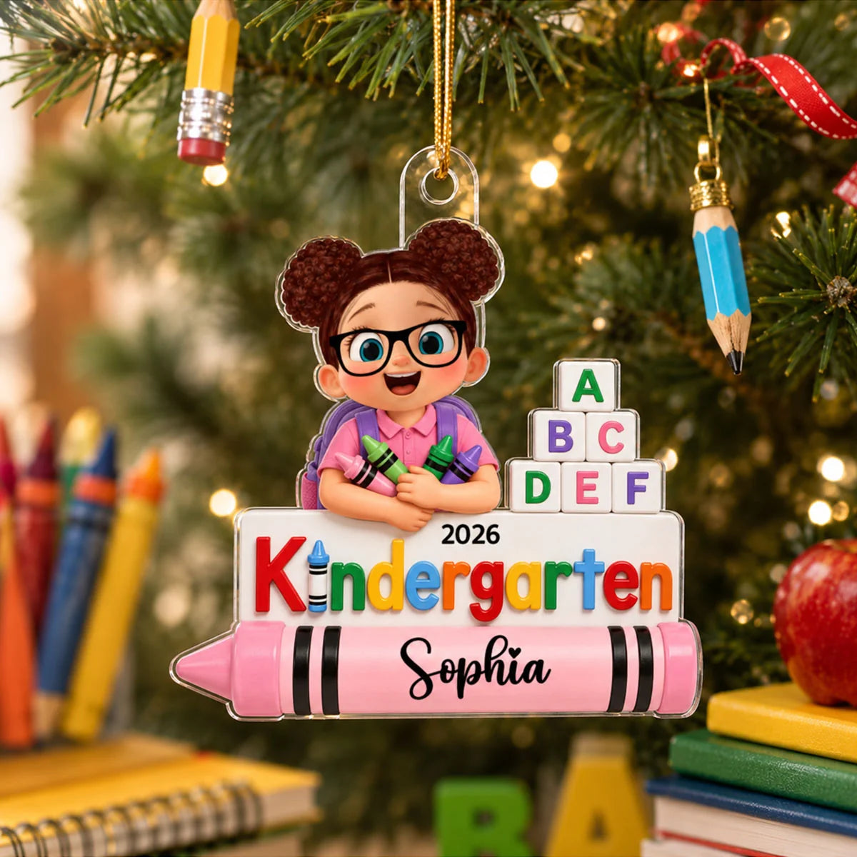 Personalized First Day of Kindergarten Acrylic Ornament - Custom Back to School Keepsake Gift for Kids