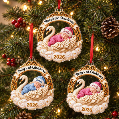 Baby's 1st Christmas Sleeping Swan Custom Acrylic Ornament - Personalized First Christmas Keepsake Gift for New Parents