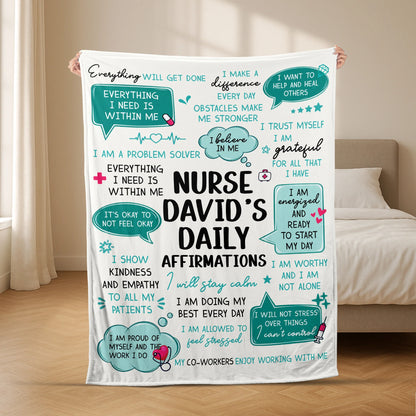Daily Affirmations Personalized Nurse Blanket - Custom Name Fleece Throw for RNs