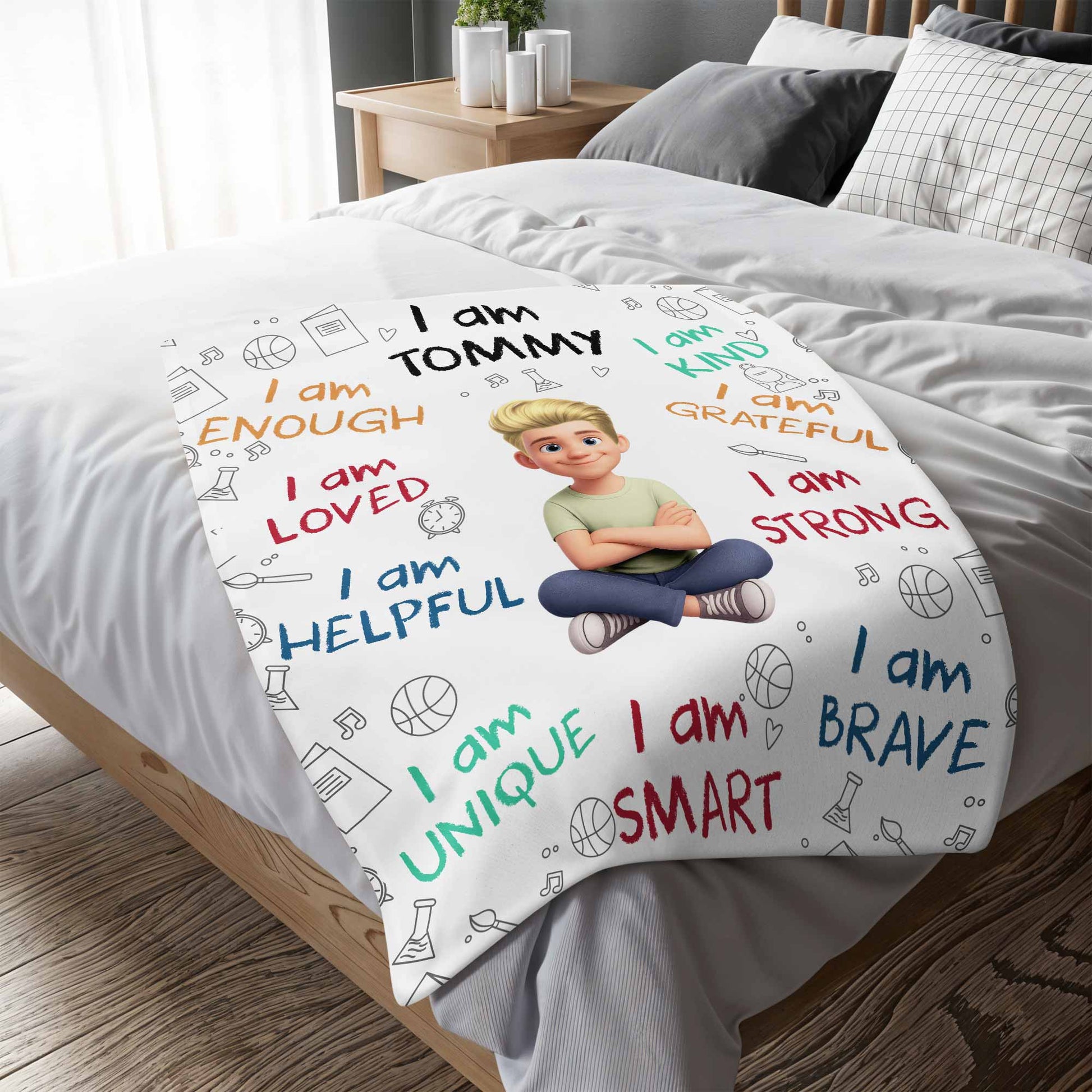 "I Am Enough, Brave & Strong" Personalized Kids Affirmation Blanket - Custom Gift for Boys & Girls