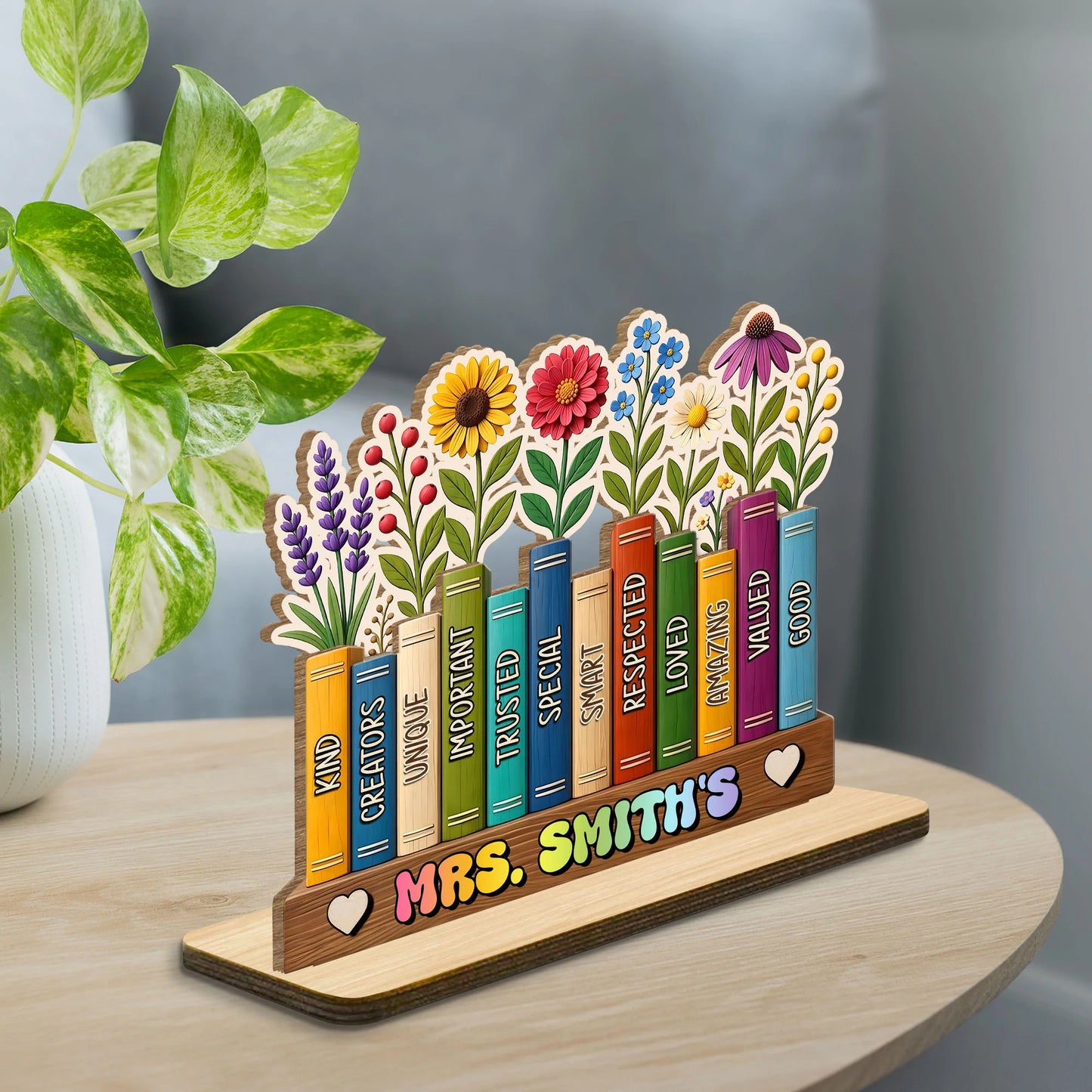 Wood Sign material and size view - Personalized Teacher Wood Plaque