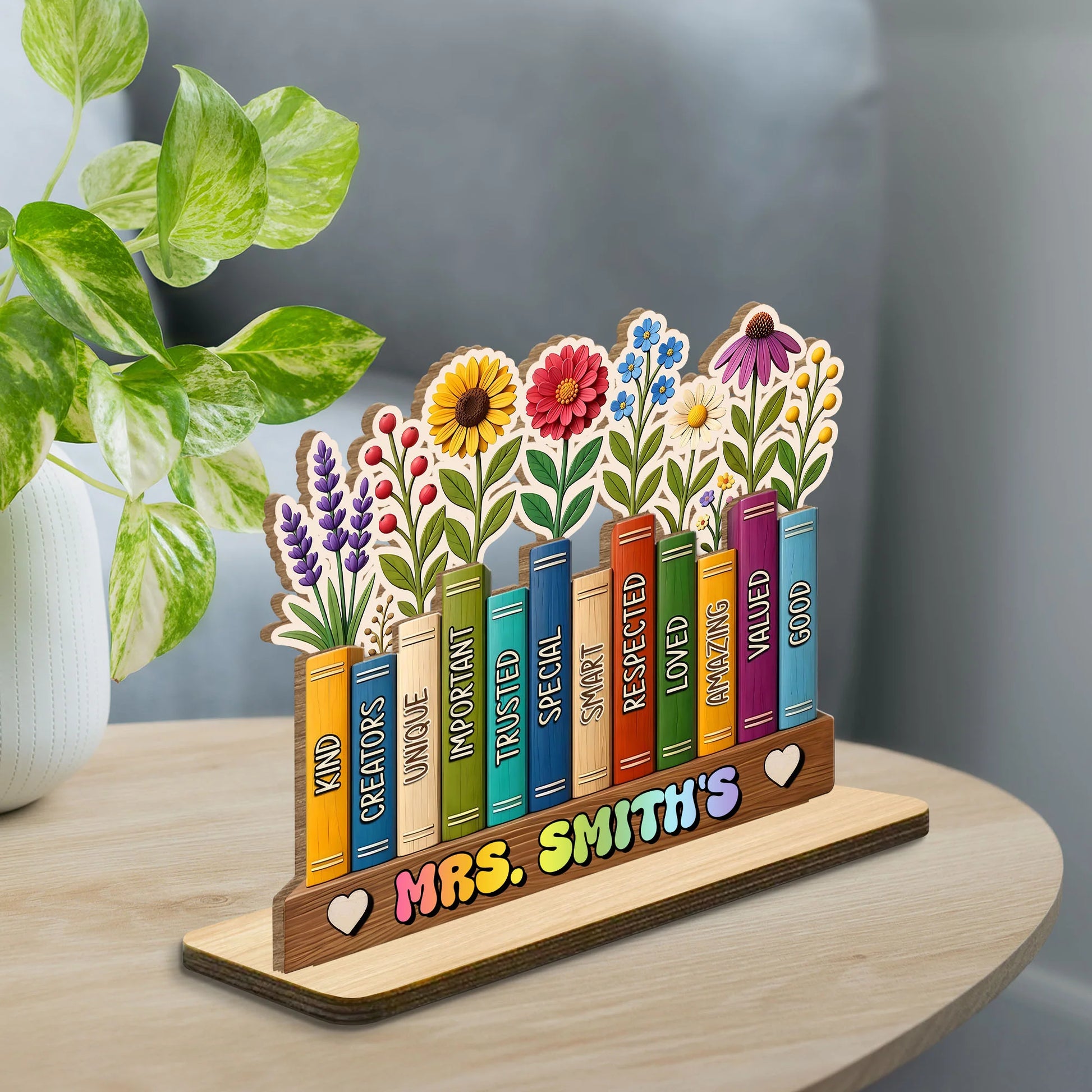 Wood Sign material and size view - Personalized Teacher Wood Plaque